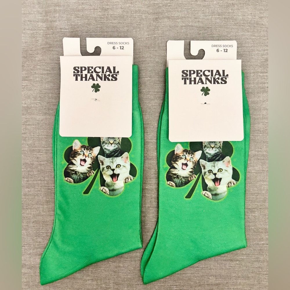 St. Patrick’s Day Women’s Kitty Novelty Socks, 2 Pairs, Size: 6-12, NWT